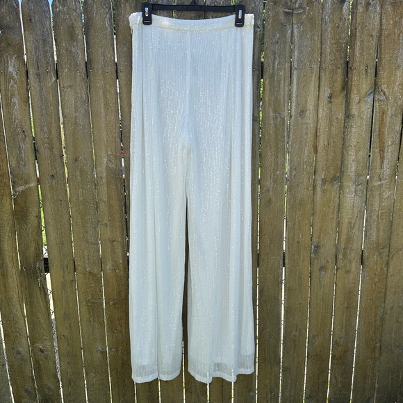 NWT 12th Tribe ACOA Sequin Wide Leg White Pants Sz L - Picture 1 of 16